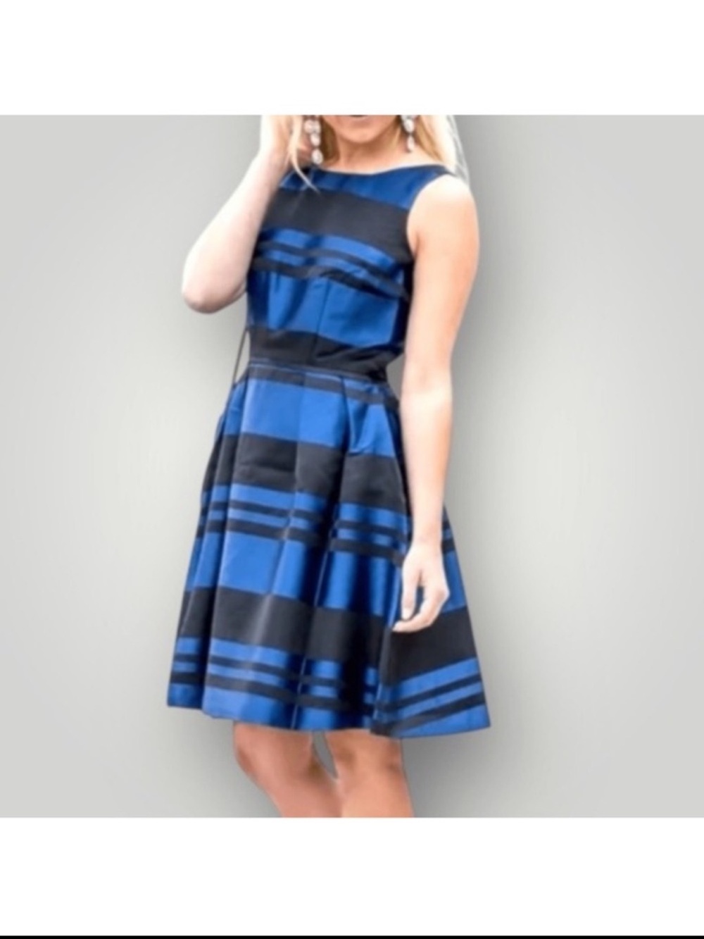 Southern Tide Fit and Flare Stripe Satin Dress Blue Black - Picture 15 of 16